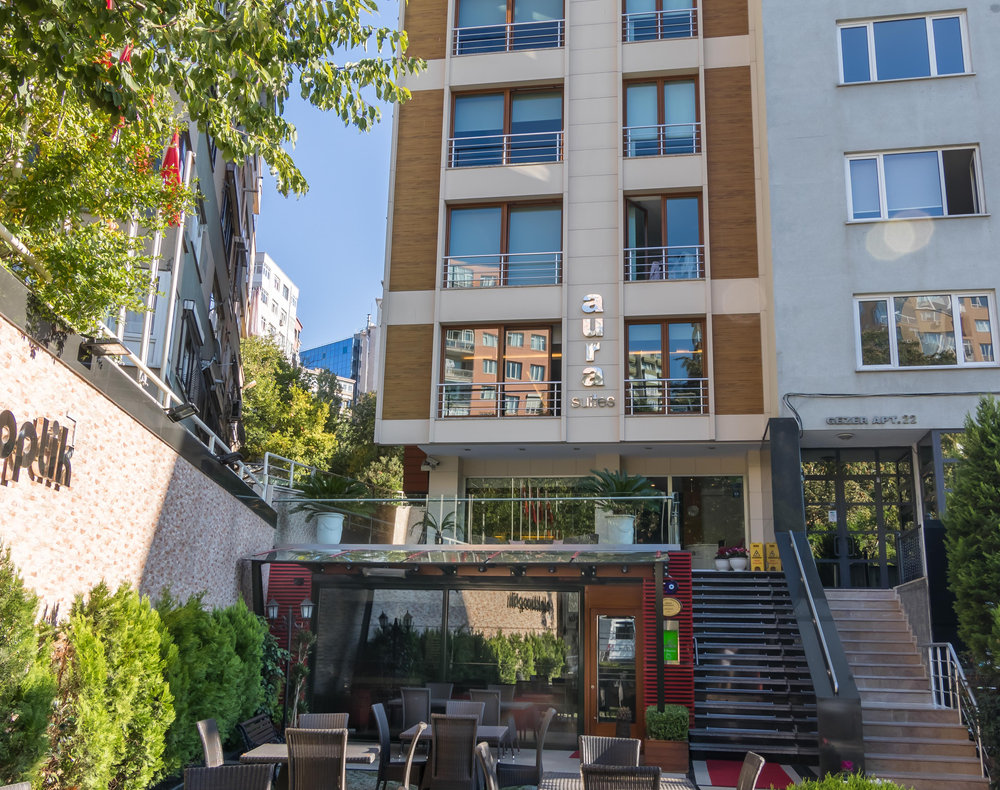 The Aura Suites building entrance on Pazar Sokak