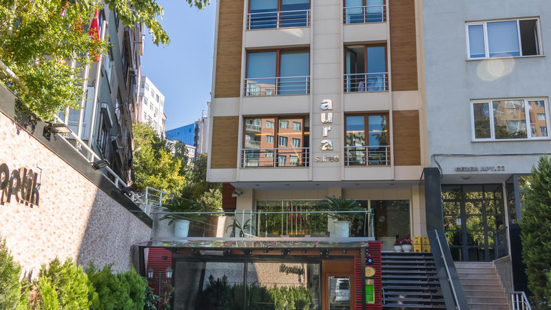 The Aura Suites building entrance on Pazar Sokak