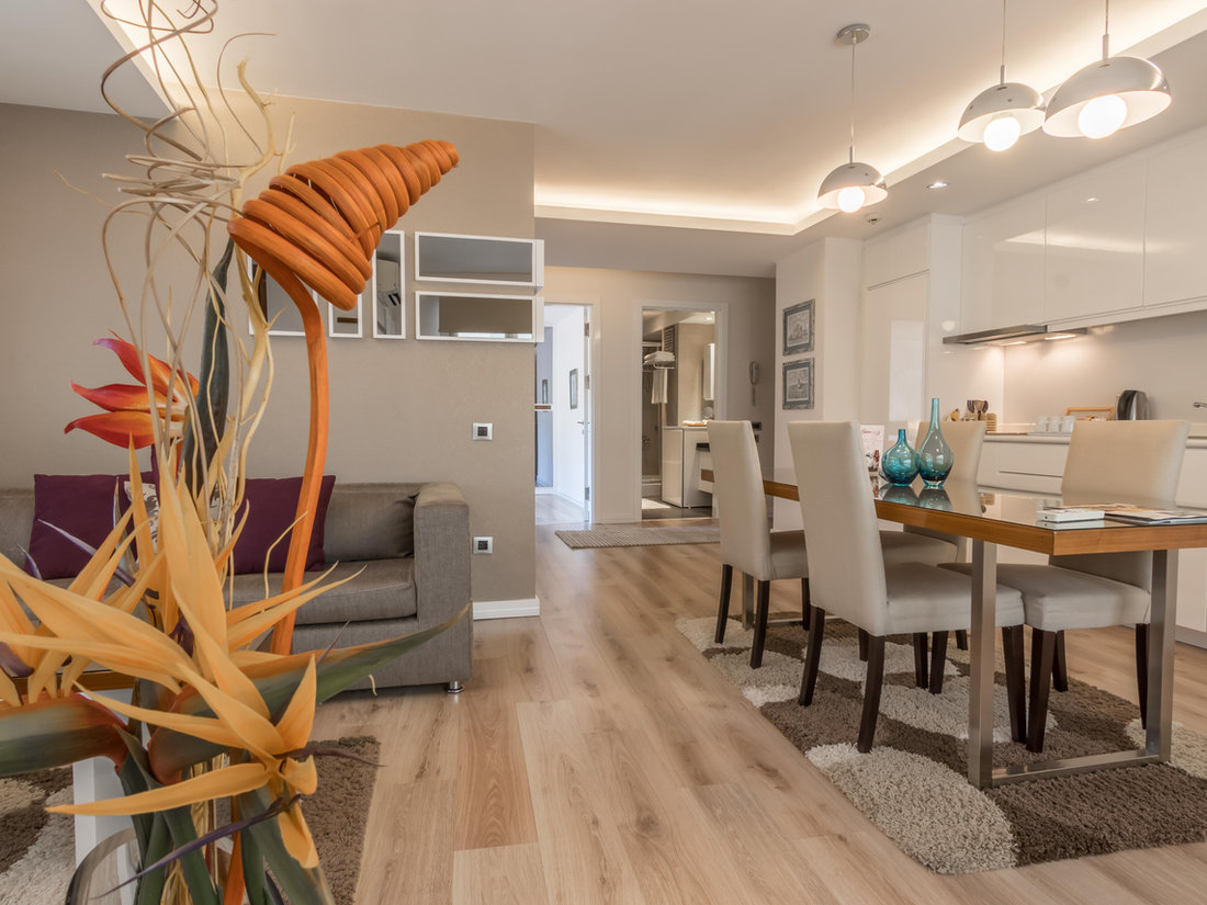 Living and dining area of the two bedroom apartment